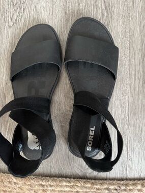 Sorel Black Elastic Strap Slide Sandals